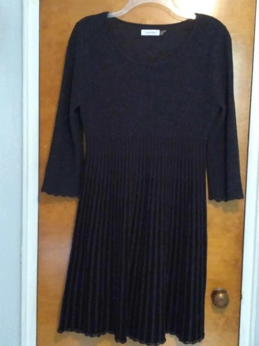 Calvin Klein Lightweight Black & Charcoal Sweater Dress - Petite Large